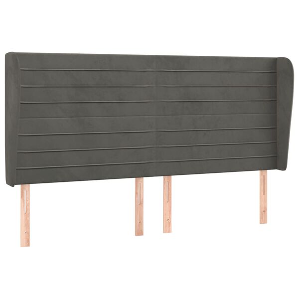 vidaXL T&ecirc;te de lit avec oreilles Gris fonc&eacute; 163x23x118/128 cm Velours
