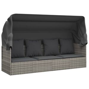vidaXL Lit de salon d'ext&eacute;rieur toit et coussins Gris R&eacute;sine tress&eacute;e