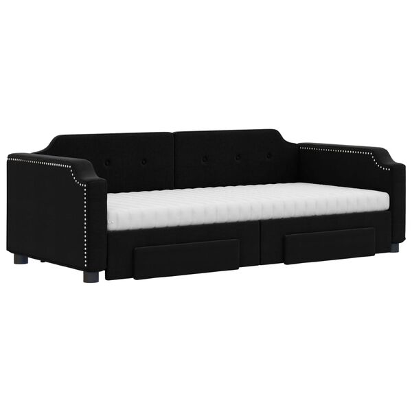 vidaXL Lit de jour avec gigogne et tiroirs noir 90x200 cm tissu