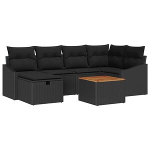 vidaXL Ensemble de canap&eacute; de jardin avec coussin 7 pcs Noir polyrotin