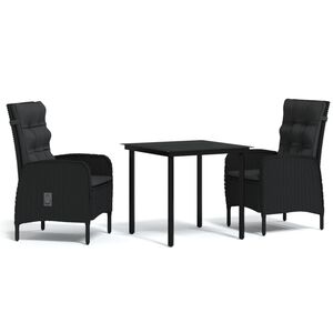vidaXL Ensemble &agrave; manger de jardin avec coussins 3 pcs noir