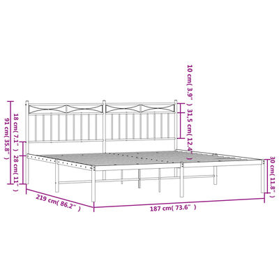 vidaXL Cadre de lit métal sans matelas et tête de lit blanc 183x213 cm