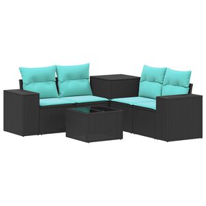 vidaXL Ensemble de Canap&eacute;s 6 pc Noir et Bleu 55 x 55 x 37 cm