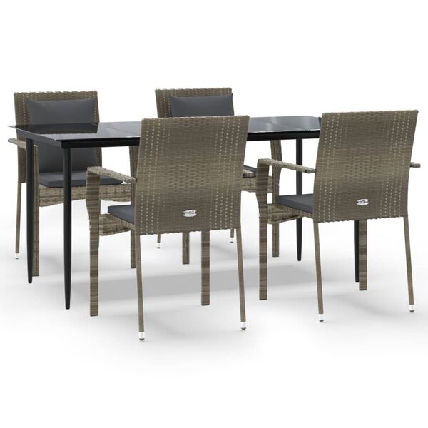 vidaXL Ensemble &agrave; manger de jardin coussins 5 pcs noir et gris