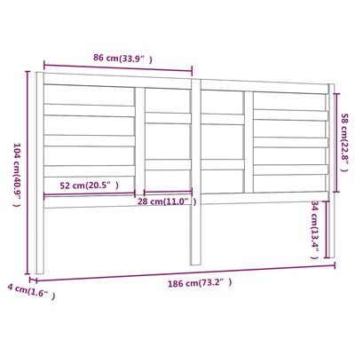 vidaXL Tête de lit 186x4x104 cm Bois massif de pin