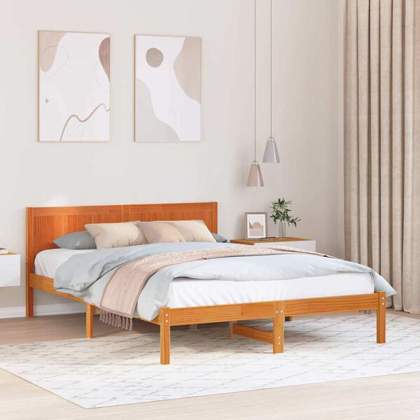 vidaXL Cadre de lit Marron 140 x 200 cm Bois de pin massif