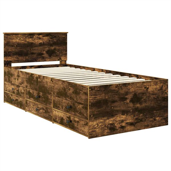 vidaXL Lit d'appoint Ch&ecirc;ne fum&eacute; et noir 90 x 200 cm Bois d'ing&eacute;nierie