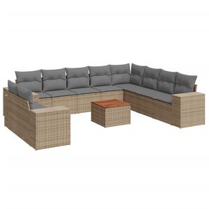 vidaXL Salon de jardin 11 pcs avec coussins beige r&eacute;sine tress&eacute;e