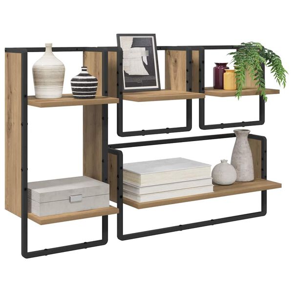 vidaXL Ensemble d'&eacute;tag&egrave;res murales avec &eacute;tag&egrave;re 4 pcs Ch&ecirc;ne artisanal