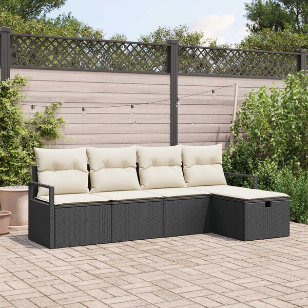 vidaXL Ensemble de canap&eacute; de jardin avec coussin 5 pcs Noir Poly rotin