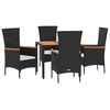 vidaXL Ensemble &agrave; manger de jardin coussins 5pcs Noir R&eacute;sine tress&eacute;e