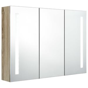 vidaXL Armoire de salle de bain &agrave; miroir LED 89x14x62 cm ch&ecirc;ne