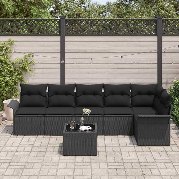 vidaXL Ensemble de canap&eacute; de jardin avec coussin 7 pcs Noir Poly rotin