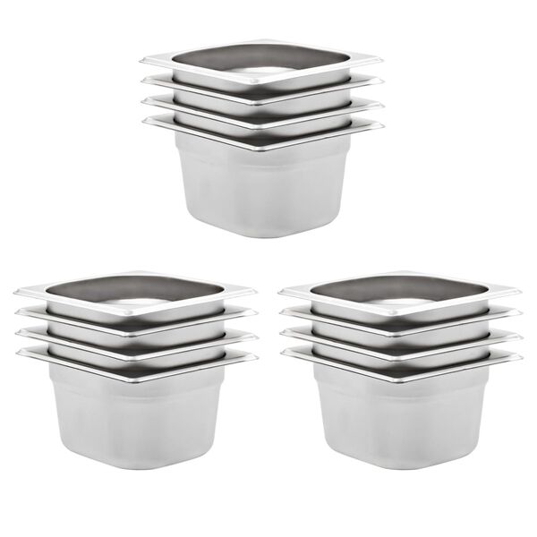 vidaXL R&eacute;cipients Gastronorm 12 pcs GN 1/6 100 mm Acier inoxydable