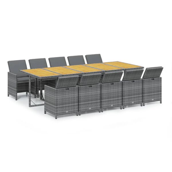 vidaXL Ensemble &agrave; manger de jardin coussins 11 pcs R&eacute;sine tress&eacute;e Gris
