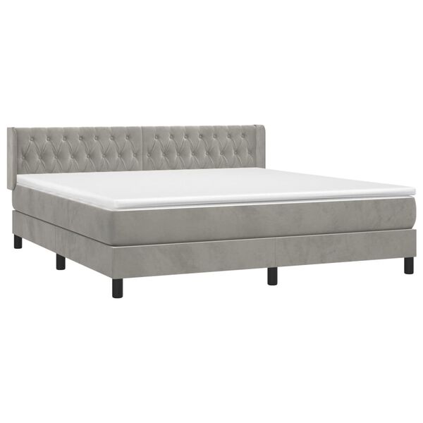 vidaXL Sommier &agrave; lattes de lit et matelas Gris clair 160x200cm Velours