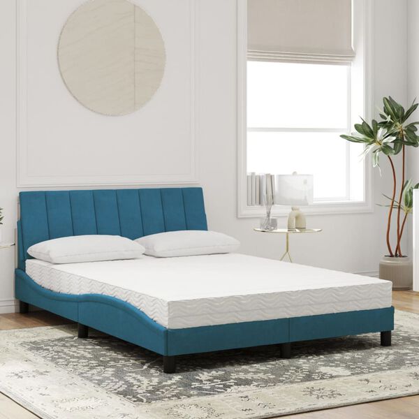 vidaXL Lit avec matelas Hanko bleu 140x200 cm velours