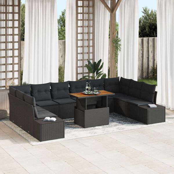 vidaXL Ensemble de canap&eacute; de jardin 11 pcs Noir Poly rotin