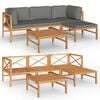vidaXL Salon de jardin 5 pcs avec coussins gris Bois de teck solide