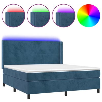 vidaXL Sommier à lattes de lit matelas et LED Bleu foncé 160x200 cm