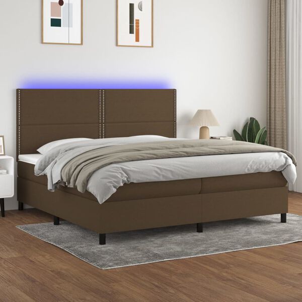 vidaXL Sommier &agrave; lattes de lit matelas et LED Marron fonc&eacute; 200x200 cm
