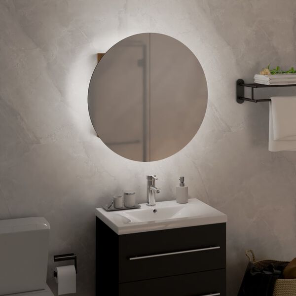 vidaXL Armoire de salle de bain miroir rond et LED Chêne 40x40x17,5 cm