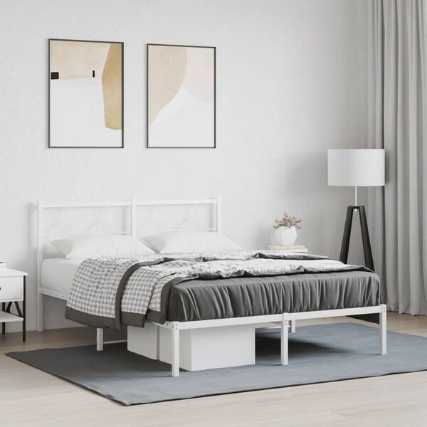 vidaXL Cadre de lit m&eacute;tal sans matelas et t&ecirc;te de lit blanc 140x200 cm
