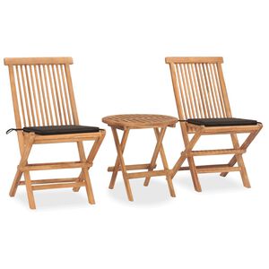 vidaXL Ensemble &agrave; manger d'ext&eacute;rieur pliable avec coussin 3 pcs Teck