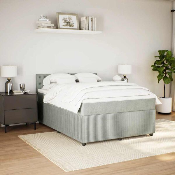 vidaXL Sommier &agrave; lattes de lit et matelas Gris clair 140x200cm Velours