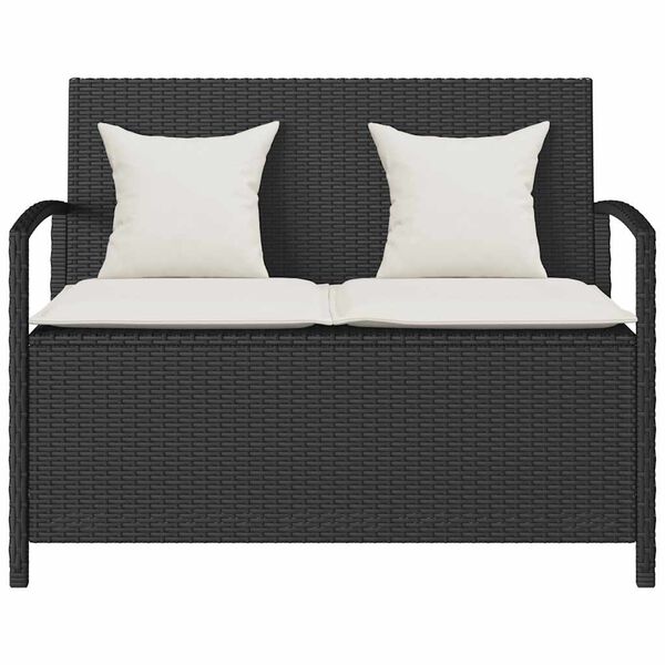 vidaXL Banc de rangement de jardin avec coussin noir résine tressée