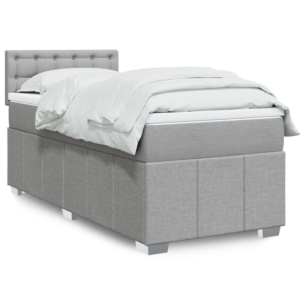 vidaXL Sommier &agrave; lattes de lit et matelas Gris clair 90x190 cm Tissu