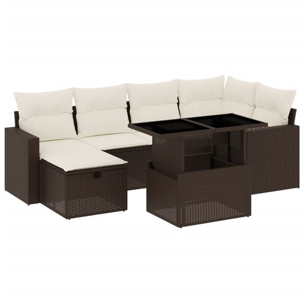 vidaXL Salon de jardin avec coussins 7 pcs marron r&eacute;sine tress&eacute;e