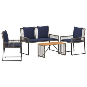 vidaXL Ensemble de meubles d'ext&eacute;rieur 9 pc Gris et bleu marine