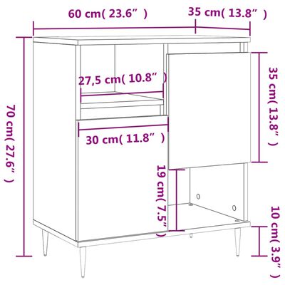 vidaXL Buffet Blanc 60x35x70 cm Bois d'ingénierie