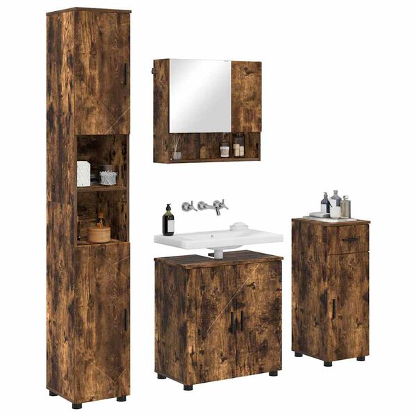 vidaXL Ensemble de mobilier de salle de bain 4 pcs Ch&ecirc;ne fum&eacute;