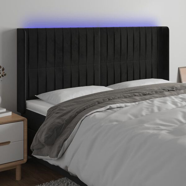 vidaXL T&ecirc;te de lit &agrave; LED Noir 163x16x118/128 cm Velours
