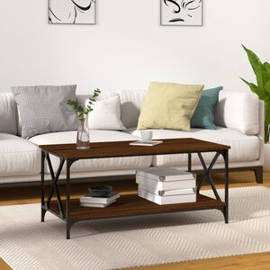vidaXL Table basse Ch&ecirc;ne marron 100x50x45 cm Bois d'ing&eacute;nierie et fer