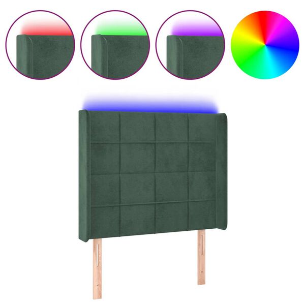 vidaXL T&ecirc;te de lit &agrave; LED Vert fonc&eacute; 103x16x118/128 cm Velours