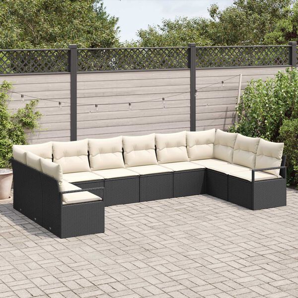 vidaXL Ensemble de canap&eacute; de jardin 10 pcs Noir et Blanc polyrotin
