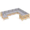 vidaXL Salon de jardin 10 pcs avec coussins gris Bois de pin
