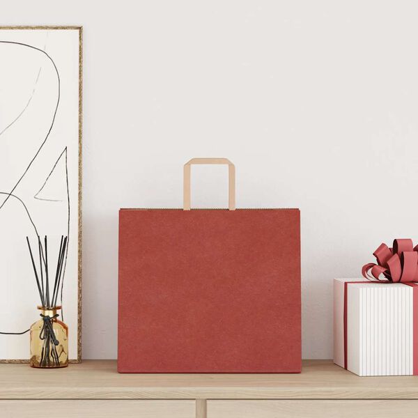vidaXL Sacs en papier 50 pcs avec poign&eacute;es rouge 32x22x28 cm