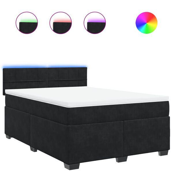 vidaXL Sommier &agrave; lattes de lit avec matelas Noir 140x200 cm Velours
