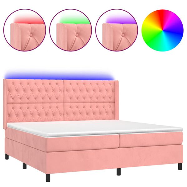 vidaXL Sommier &agrave; lattes de lit matelas et LED Rose 180x200 cm Velours