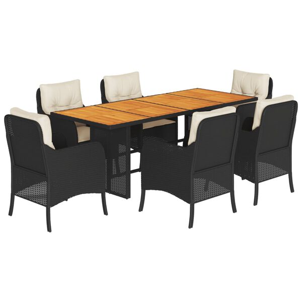 vidaXL Ensemble &agrave; manger de jardin coussins 7pcs Noir R&eacute;sine tress&eacute;e