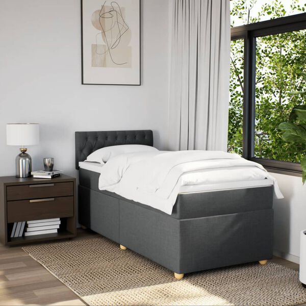 vidaXL Sommier &agrave; lattes de lit avec matelas Gris fonc&eacute; 90x200 cm Tissu