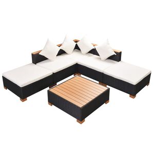 vidaXL Salon de jardin 6 pcs avec coussins r&eacute;sine tress&eacute;e noir