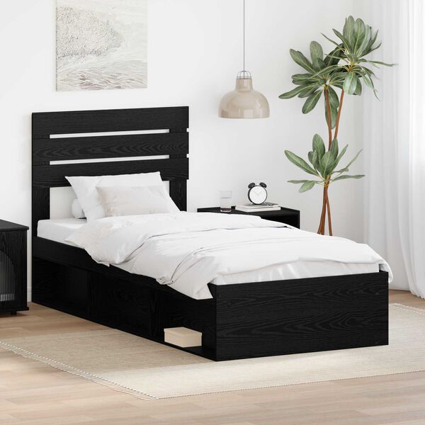vidaXL Cadre de lit avec t&ecirc;te de lit Noir 90 x 200 cm Pin massif
