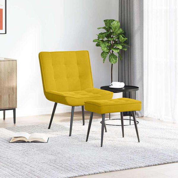 vidaXL Chaise de relaxation avec tabouret jaune velours