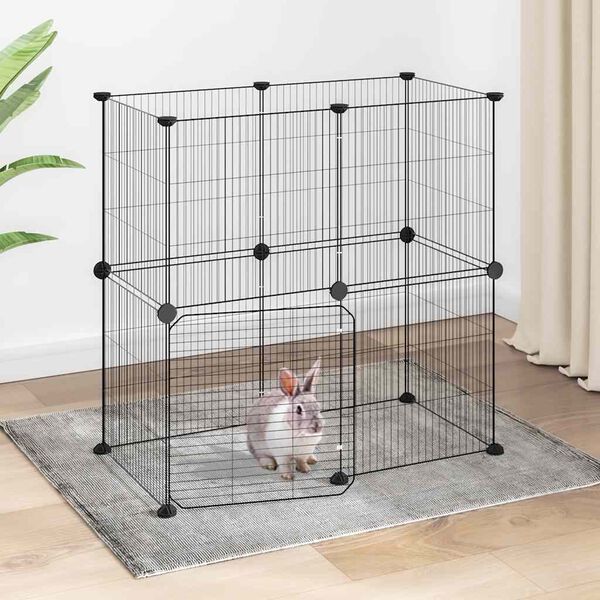 vidaXL Cage animaux de compagnie à 12 panneaux et porte Noir 35x35 cm