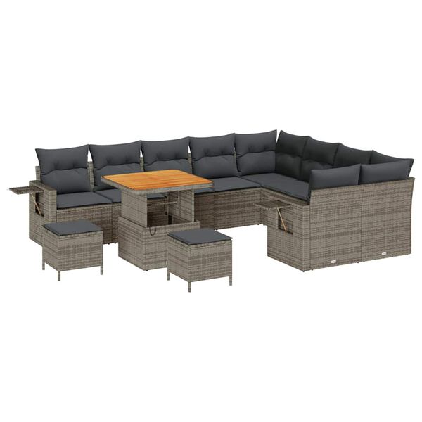 vidaXL Ensemble de canap&eacute; de jardin avec coussin 12 pcs Gris polyrotin
